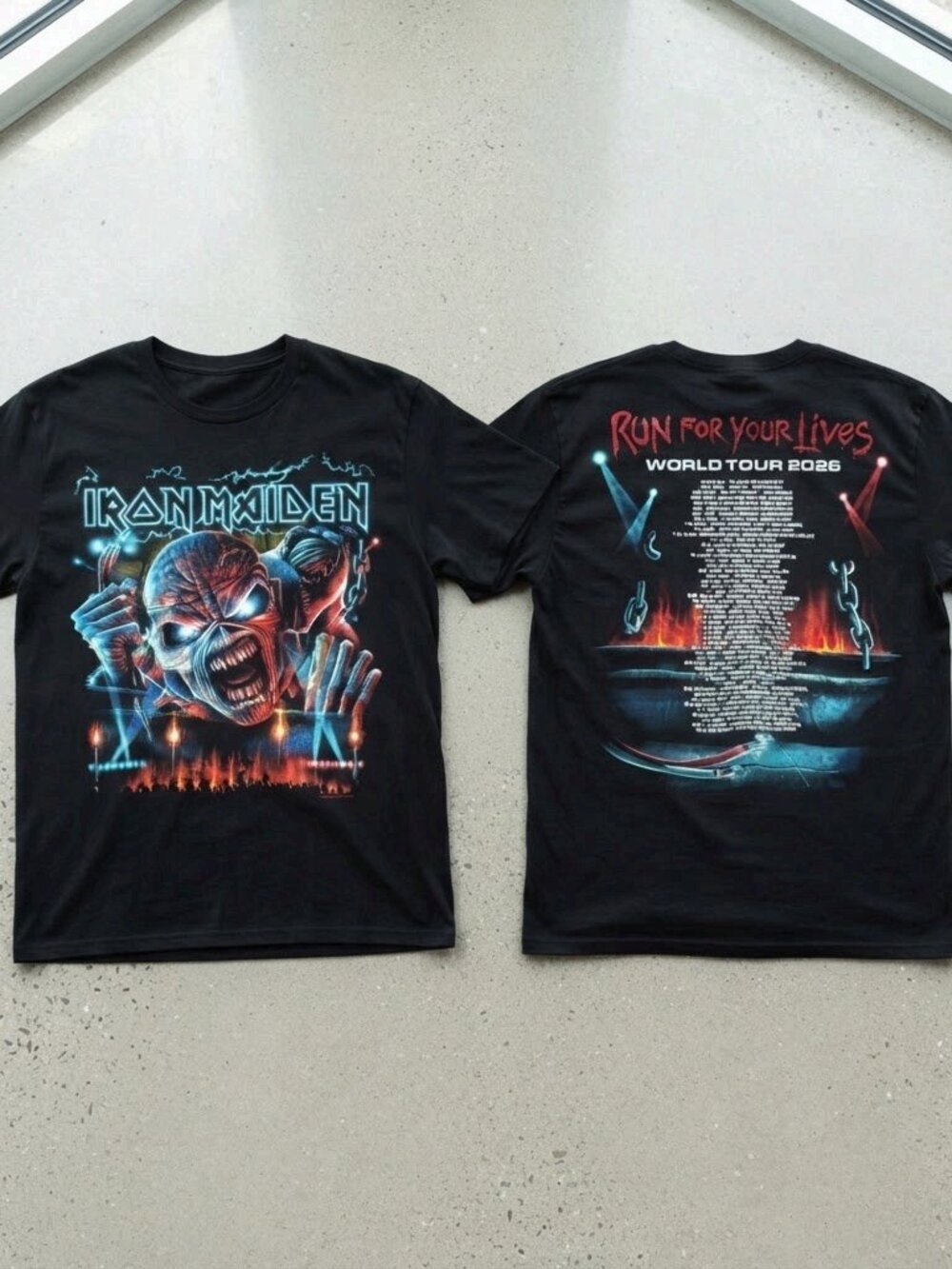 Iron Maiden Run For Your Lives World Tour 2026 Black T-Shirt S-4XL
